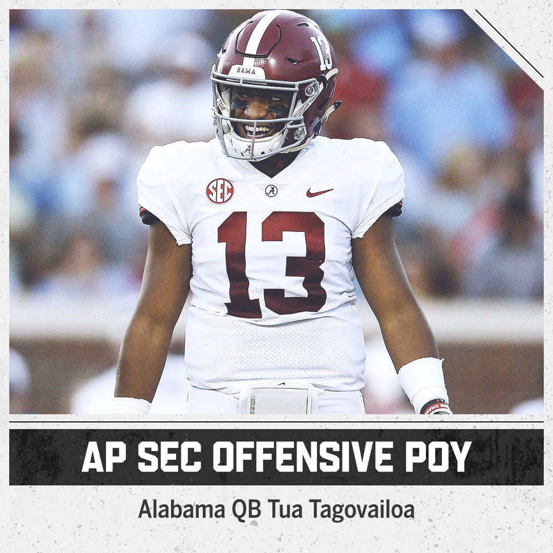 SECNetwork's tweet image. AP SEC Awards:

Offensive POY: @Tuaamann 

Defensive POY: @JoshAllen41_ 

Coach of the Year: @UKCoachStoops 

Newcomer of the Year: @SneakVaughn5