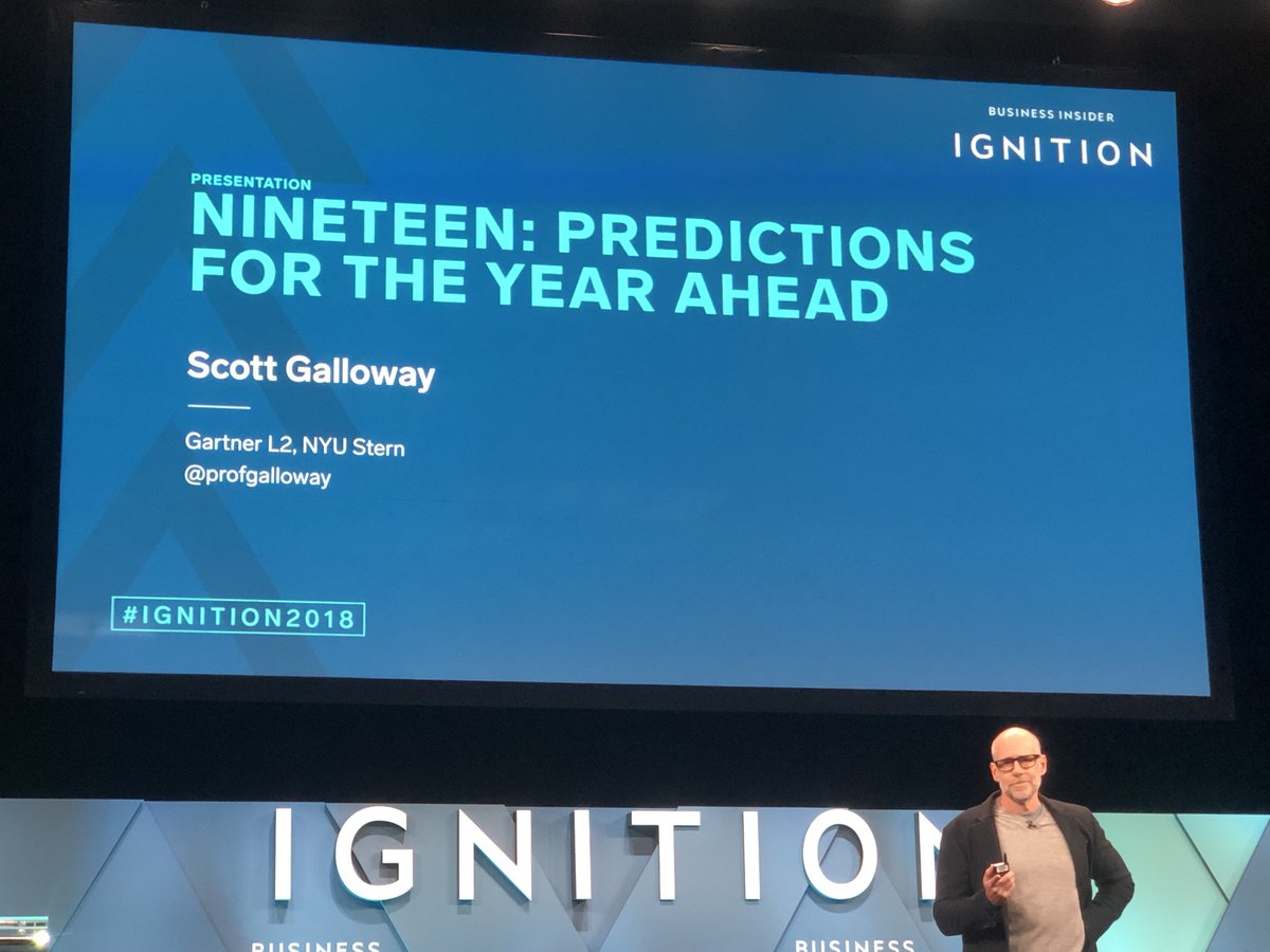 hoguech's tweet image. The always informative and entertaining @profgalloway at @businessinsider #IGNITION2018 talking about predictions for next year. a big one: the 4 horsemen go after healthcare. who would you trust your health info with: apple, google, facebook or amazon?