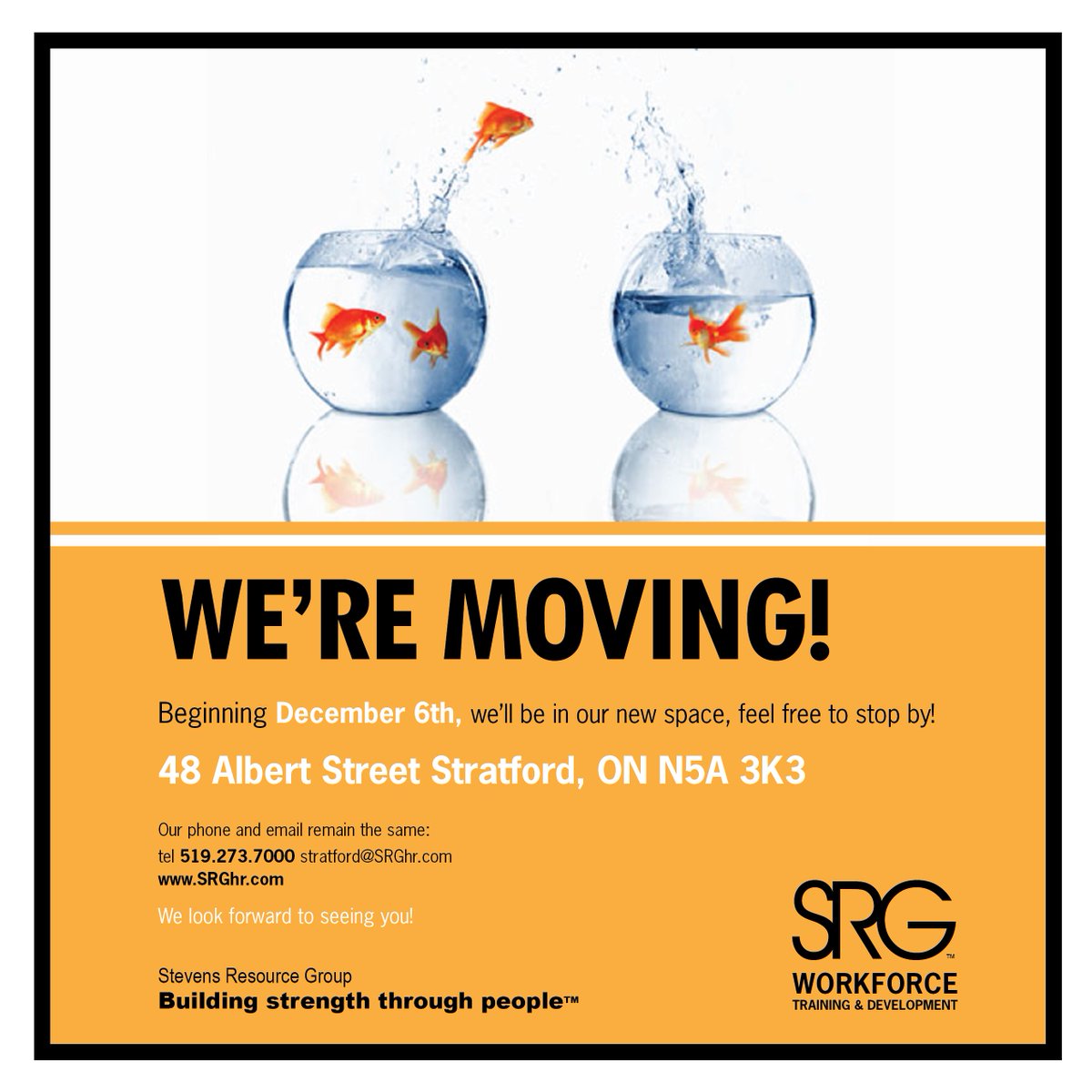 Our SRG Stratford is getting new digs! SRG Stratford is moving to 48 Albert Street this Thursday. Come check us out!