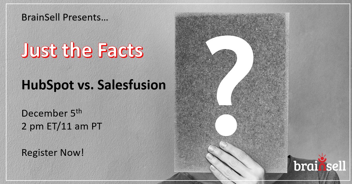 BrainSell's tweet image. Don&apos;t miss this week&apos;s #MarketingAutomation webinar to get a side-by-side comparison of #HubSpot and #Salesfusion. Register: bit.ly/2ztGOmM  #JustTheFacts