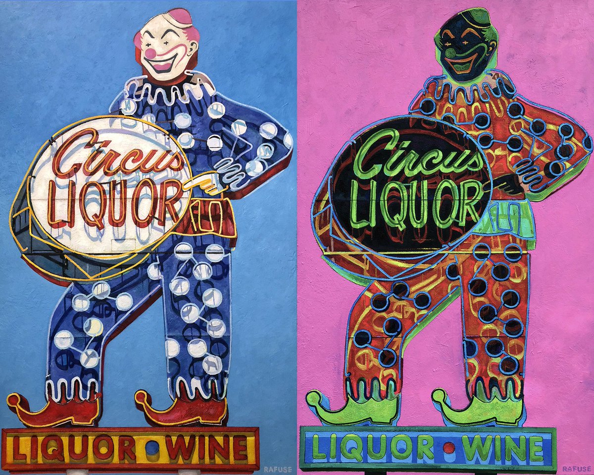 Circus Liquor BLUE &amp; PINK 
 Los Angeles, California Neon Landmark
 each 48” x 30”
 Oil on canvas
 2018