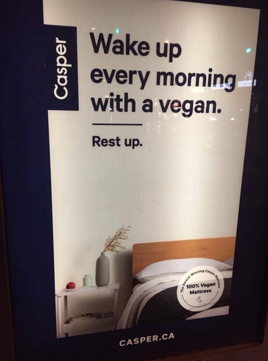 Love this ad for <a href="/Casper/">Casper</a>’s vegan mattress 😆 Vegans can rest easy knowing they’re saving nearly 200 animals a year! #RestUp