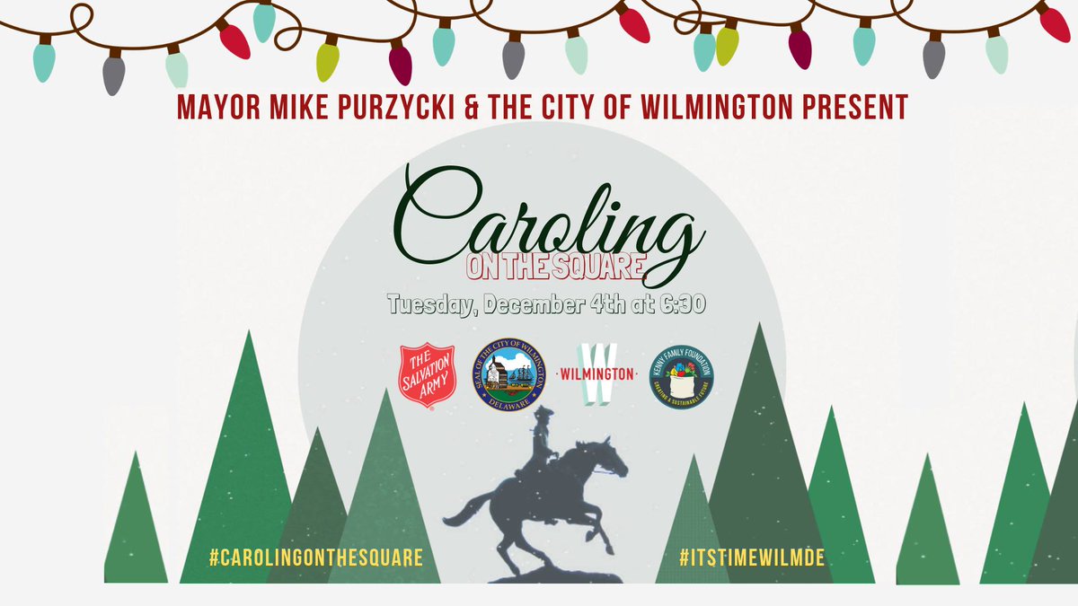 Get in the holiday spirit with @wilmingtondegov's official tree lighting and caroling on the Square tomorrow evening in Rodney Square! #ItsTimeWilmDE #RodneySquare #HolidaySeason
