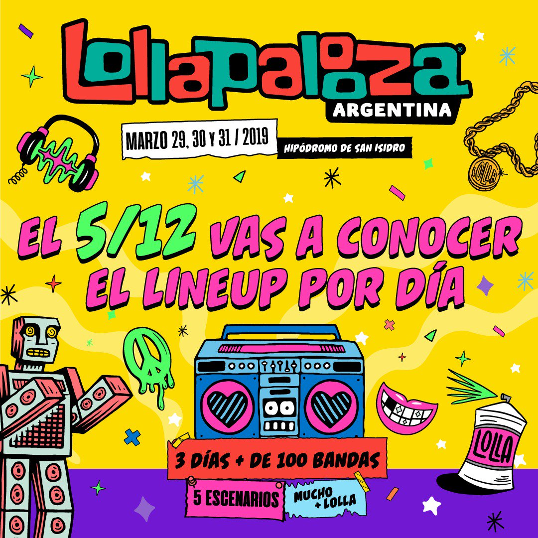 Este miércoles a las 13 horas, <a href="/lollapaloozaar/">Lollapalooza Argentina</a> confirmará su #LineUp por día.
Además, los fanáticos podrán empezar a comprar los tickets para el viernes, el sabádo o el domingo de forma individual, a través de la Preventa por día a $2500 pesos + Service Charge 🔥📆🎤

#LollaAR