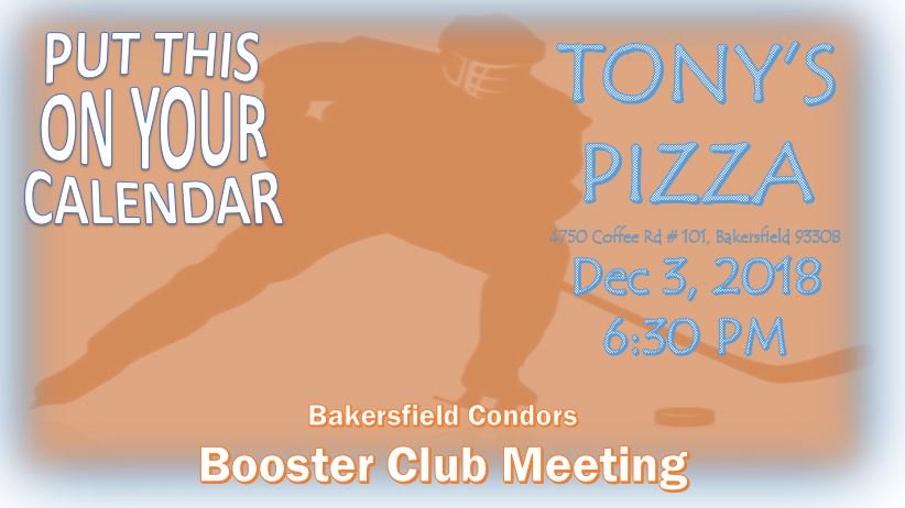 CondorsBC's tweet image. Don't miss tonight's @Condors booster club meeting at 6:30 PM at Tony's Pizza 4750 Coffee Rd., Bakersfield