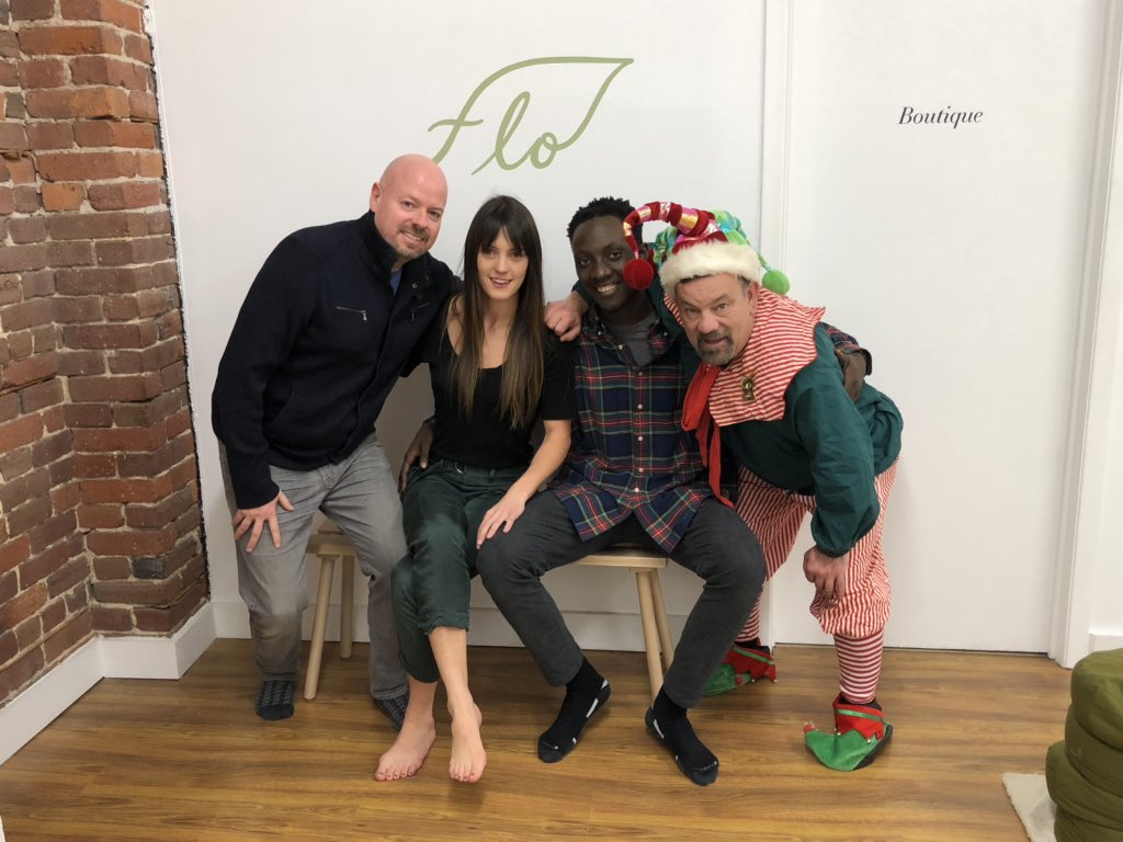 DowntownHalifax's tweet photo. Some behind-the-scenes shots of Cy the Elf at @thetenspot and #FloMeditation. Be sure to catch all the antics this Wednesday starting at 7:20 am on @CTVMorningAtl. @downtownpaul #CytheElf #giftguidedt #halifaxlights #HolidayShopping #DowntownHalifax https://t.co/9CxflJTfVB