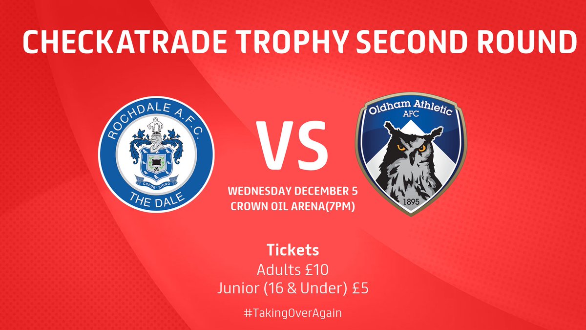OfficialOAFC's tweet photo. We've sold 112 of our 200 allocated tickets so far for Wednesday's @CheckatradeTrpy clash with local rivals @officiallydale. Remember pay-on-the-day is available, so get down and support the team again! #oafc #TakingOverAgain https://t.co/pRgzKavMPe