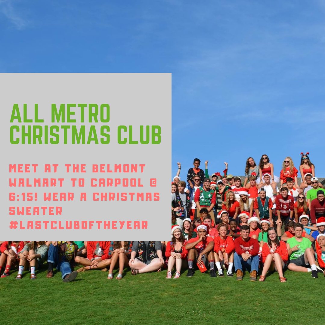 YLForestview's tweet photo. ALL METRO CHRISTMAS CLUB!!!
Tonight meet us at the Belmont Walmart (701 Hawley Ave, Belmont, NC 28012)
@ 6:15 Wear a Christmas Sweater 
*
TONIGHT AT 11:59 THE 100 BUCKS OFF FOR A FIRST TIMER WILL EXPIRE!!!! SO SIGN UP! 
*
Online link: https://t.co/KdRC3Mjxv9
#bestweekofyourlife https://t.co/DPYpjrpHPA