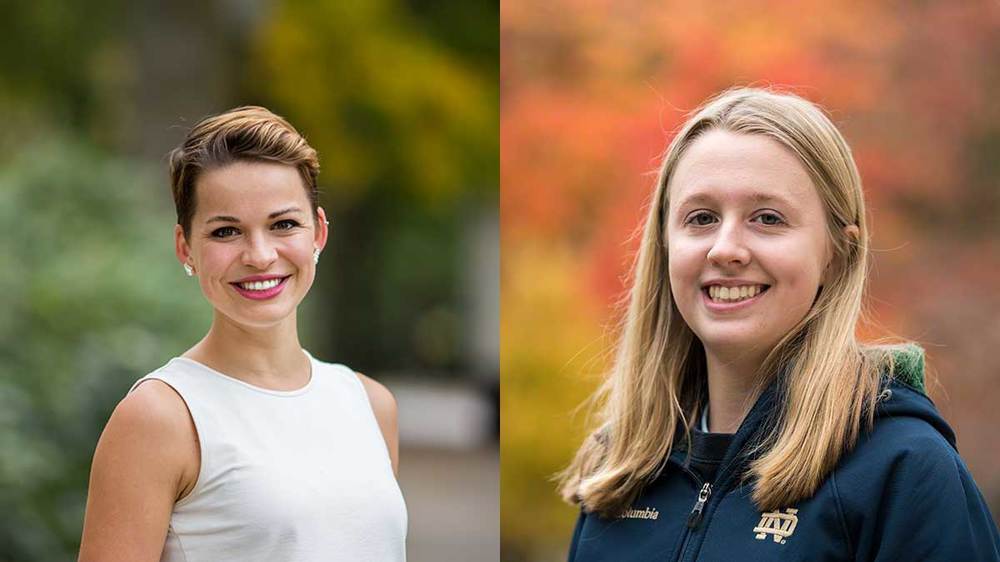 NotreDame's tweet photo. Seniors Sofia Carozza and Katie Gallagher have been named 2019 Marshall Scholars: https://t.co/eK9awwDniZ https://t.co/B9Sv5YJhYy