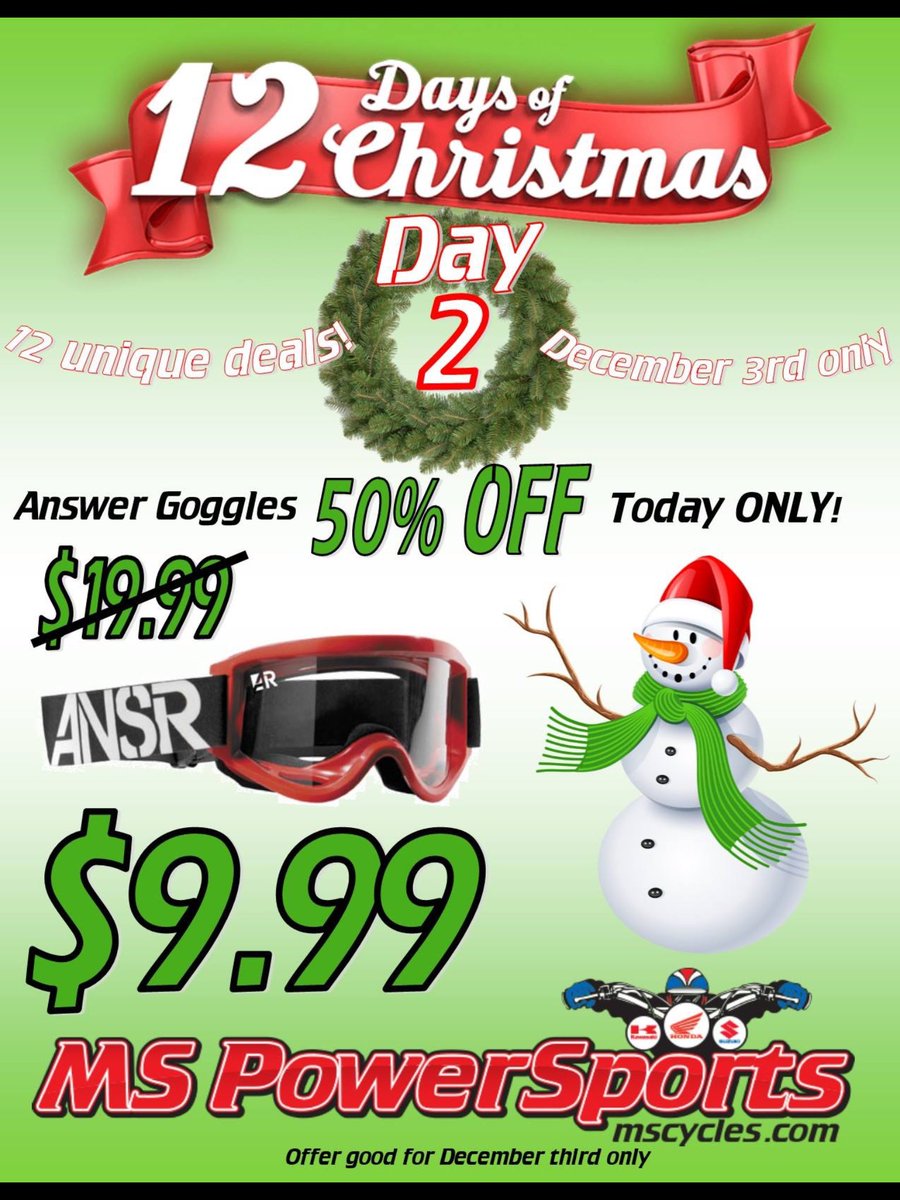 Day 2 of our "12 days of Christmas" sale is going on right now !! Check out this fantastic deal! Great stocking stuffer!

🎅 GOOD FOR TODAY ONLY!!! 🎅

#FunHappensHere #MSPowerSports #12DaysOfChristmas
mscycles.com