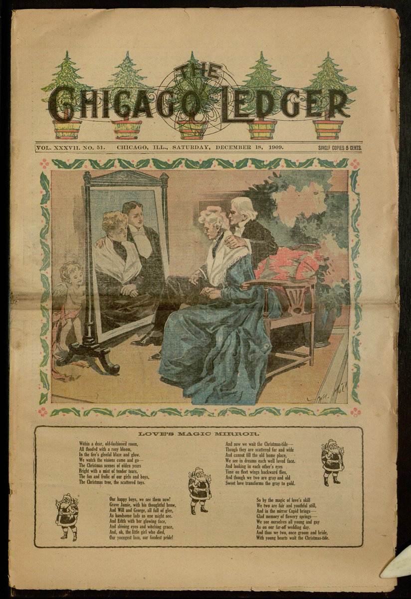 "Love's Magic Mirror" Christmas-themed cover illustration & poem in the Chicago Ledger, December 18, 1909: https://digital.library.villanova.edu/Item/vudl:375761 … #onthisday