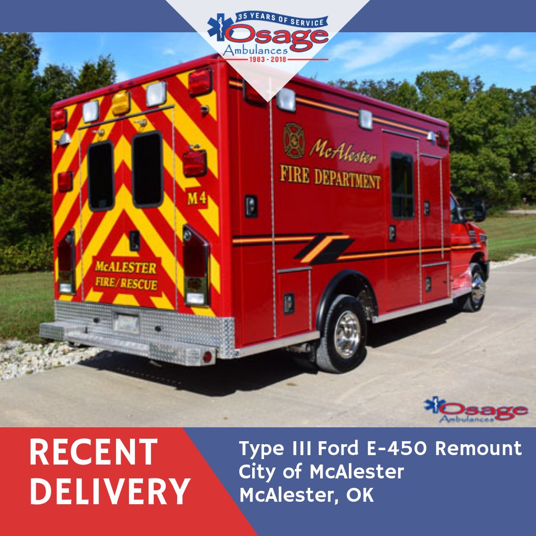 Thank you to the city of McAlester for the recent purchase of this Type III remount. Get more information on this delivery here: osageambulances.com/remount-e450-a…