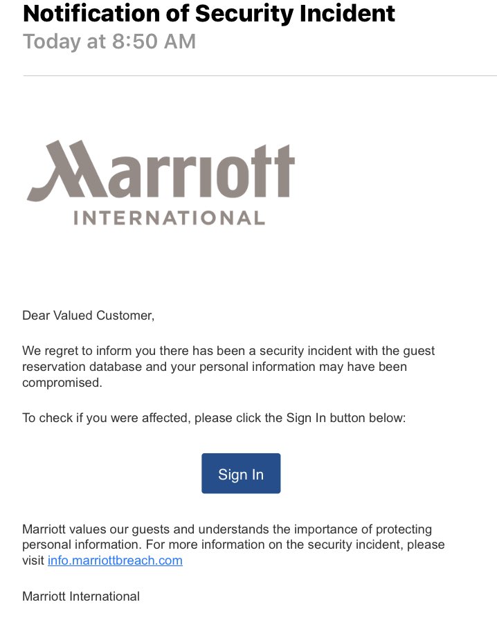 Brian Wesbury on X: "I just got this email from someone claiming to be  Marriott International. When you click through it asks for email and last  four of SS#. Why would ⁦@Marriott⁩