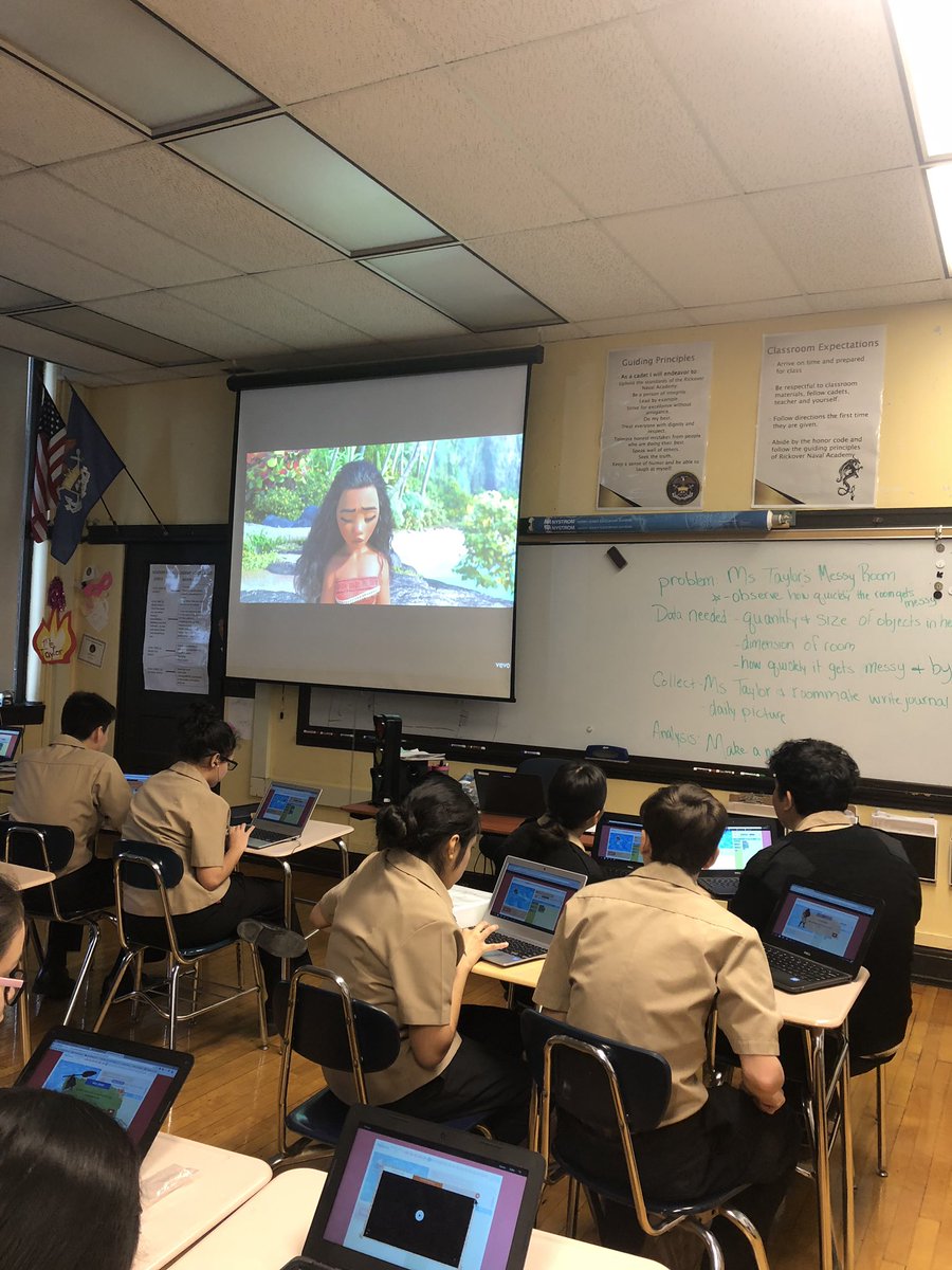 MsTay_teach's tweet image. Watching Moana at @RickoverNavalHS  while we learn how to code using Moana on @codeorg for @cs4allcps #monthofcode #hourofcode