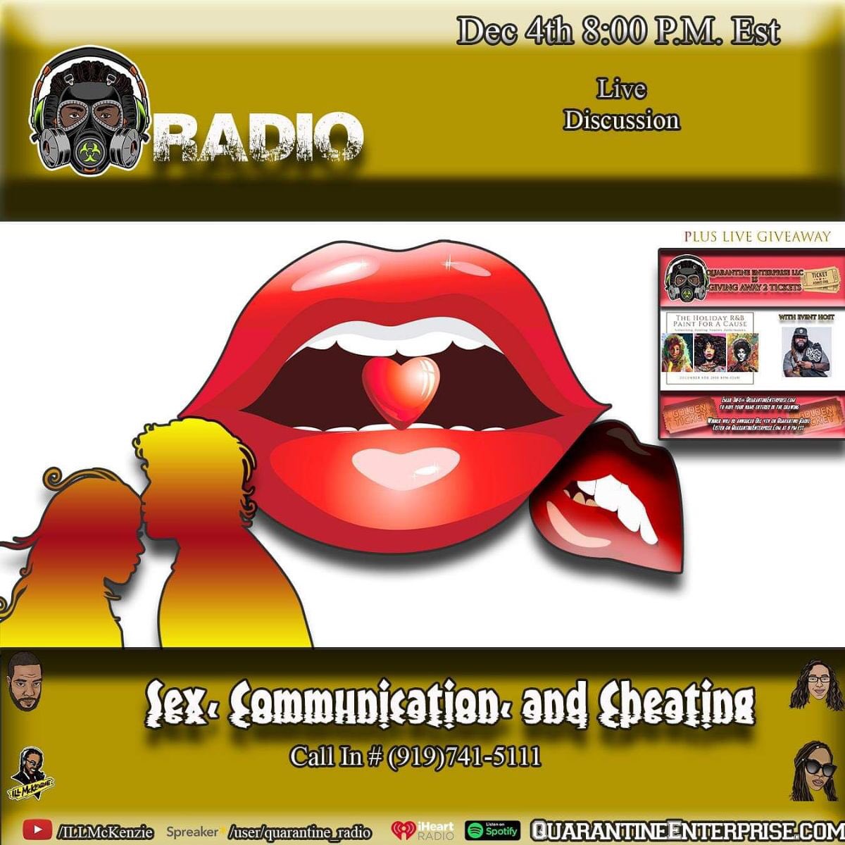 QuarantineRadio's tweet photo. Tuesday we discuss how sex, lack of communication, or boredom can lead to cheating. What are you guys thoughts? Tune in 8pm est on https://t.co/XhEiKixnjx https://t.co/hvsMe28OS7