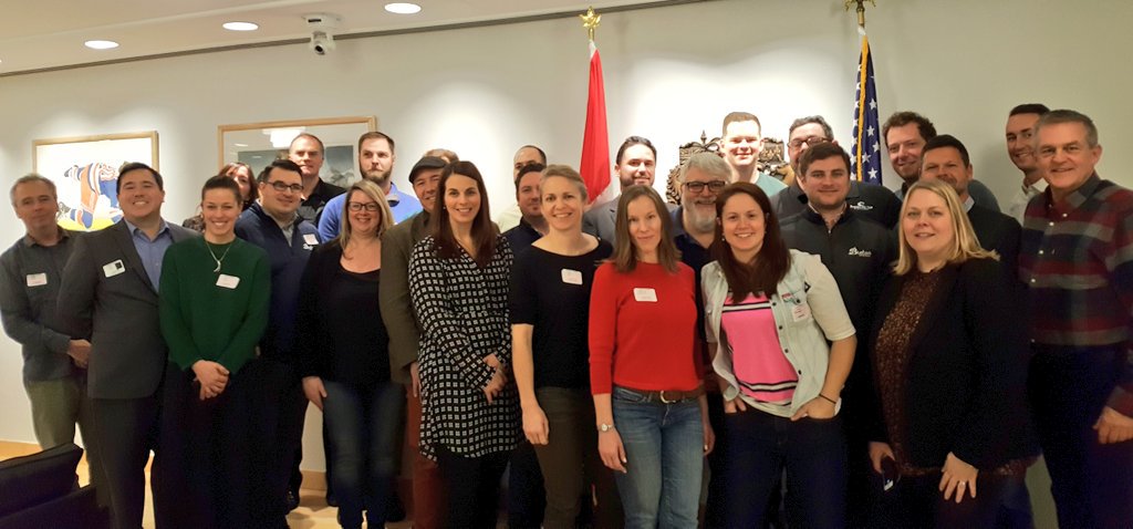 CGAlward's tweet photo. Great to welcome to @CanCGBoston, #AtlanticCanadian #SMEs participating in a #CraftCider #CraftBeer #CraftSpirits Trade Mission to New England. SMEs that export are more profitable and have more employees. #CanadianQuality #ThinkExport @ACOACanada @NSBI @TCS_SDC https://t.co/Y8Tr09saBg