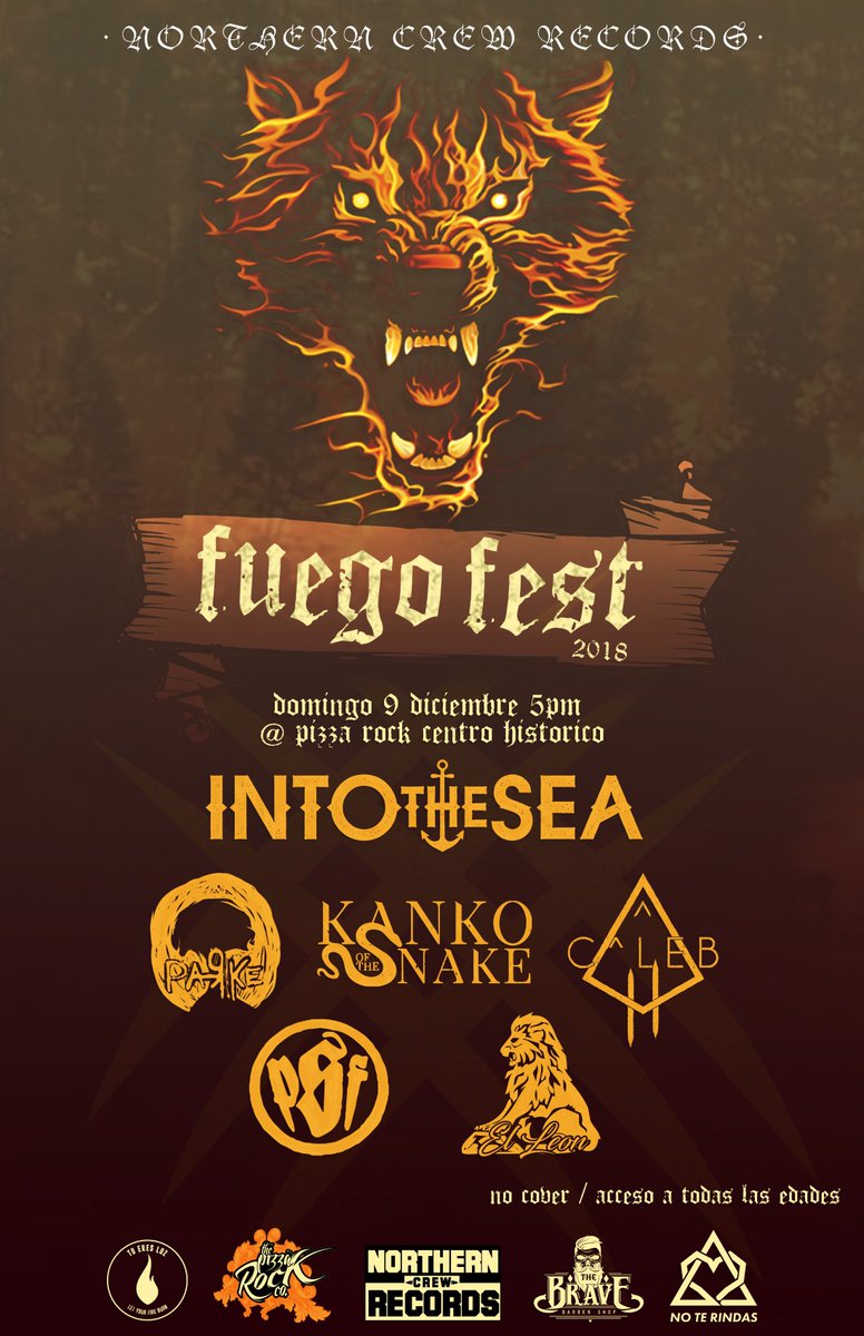 chemacoremx's tweet photo. Este 9 de Diciembre #FuegoFest en #Saltillo 
Lugar: Pizza Rock Centro Histórico 
Hora: 5pm 
No Cover / All Ages 

Line Up:
@IntoTheSeaBand 
@kankoofthesnak2 
@PSFqro 
@ParkeOficial 
#Caleb
#ElLeón https://t.co/DwRKbawuYh