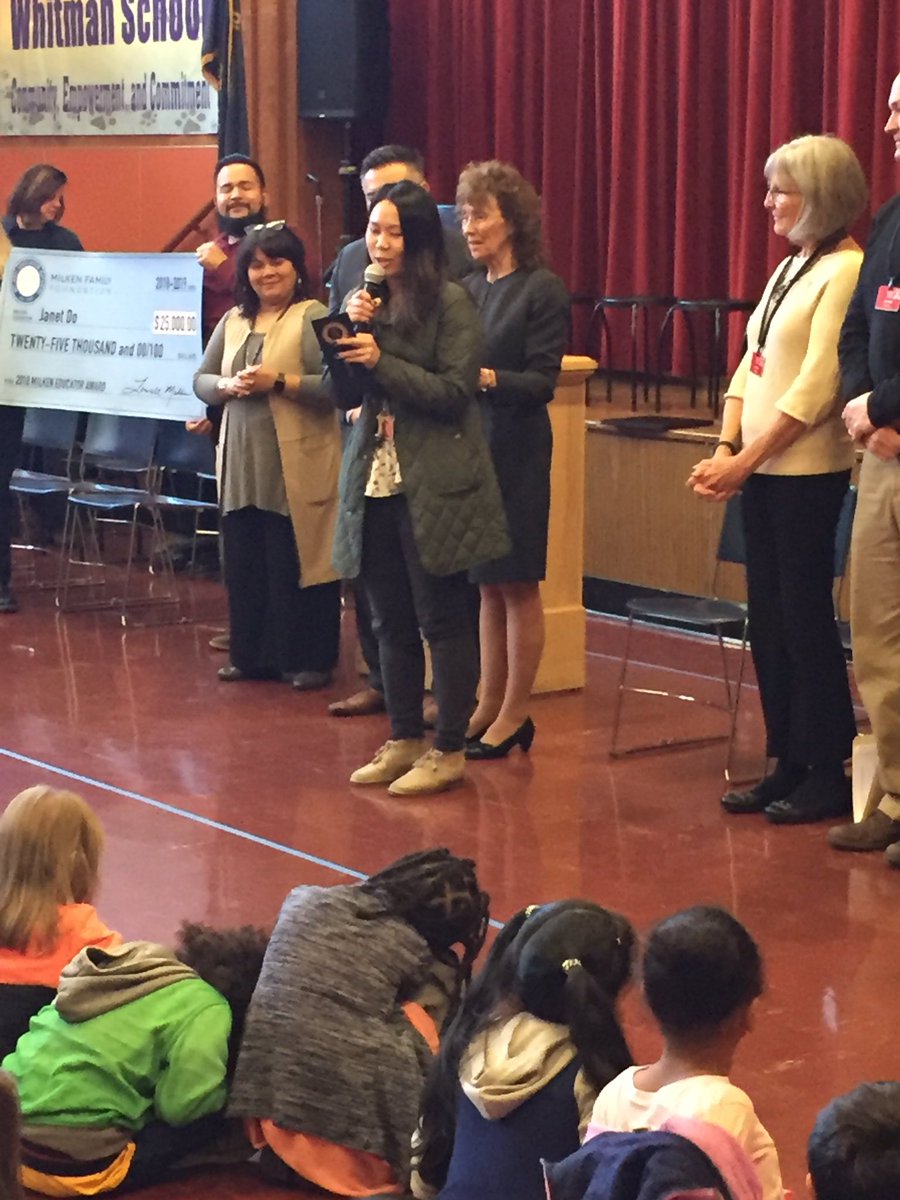 ORDeptEd's tweet photo. Here is @Milken award winner Janet Do, 1st Grade Teacher at Whitman Elementary, addressing her students! @PPSConnect #MilkenAward https://t.co/KQHoL1TN8F