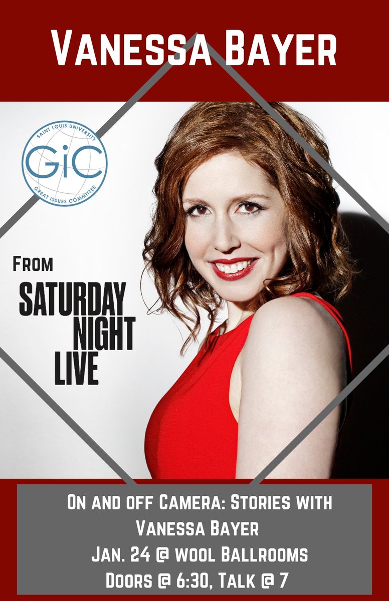 Vanessa Bayer will be on campus next semester! We hope to see you all there #SLUSpeakerSecessions