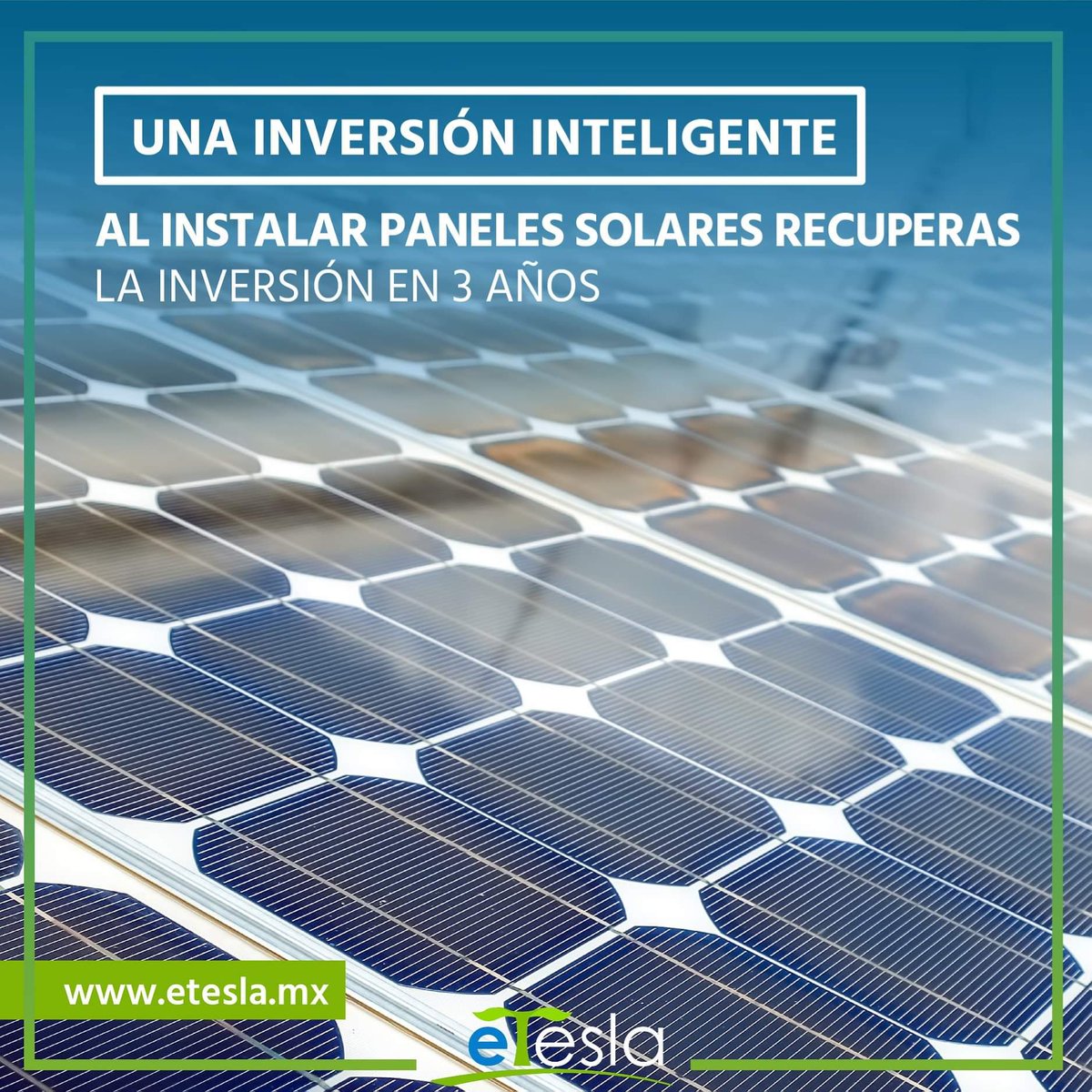 ¿Buscas la inversión inteligente? Instalar tu sistema solar es hasta 5 veces mejor inversión que hacerlo en el banco, además de recuperar tu inversión hasta en 3 años. 

👉 etesla.mx