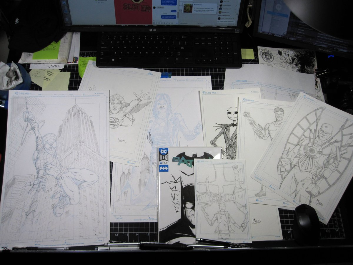 CrissMadd13's tweet photo. Getting my ass in gear! Just some of the work from the past week. #comics #work #commissions #art #comiclife #drawing #sketchcovers #pencils #ihatewindows #ink #Batman #NMBC #Spiderman #spidy #thecrow #thegreatestamericanhero #deadendkids #gonemadd https://t.co/kmlZOYPRCD