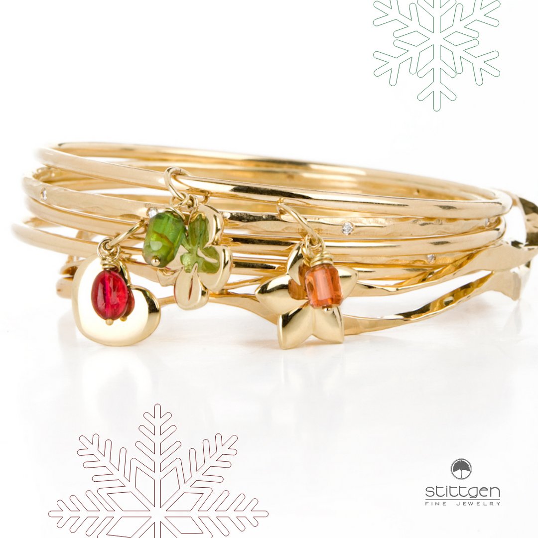 Stittgen's tweet photo. With layers of stacked gold bangles complimented by touches of red and green, this piece is the perfect statement for any holiday party. 

#jewellery #westvan https://t.co/21jX7SlRao