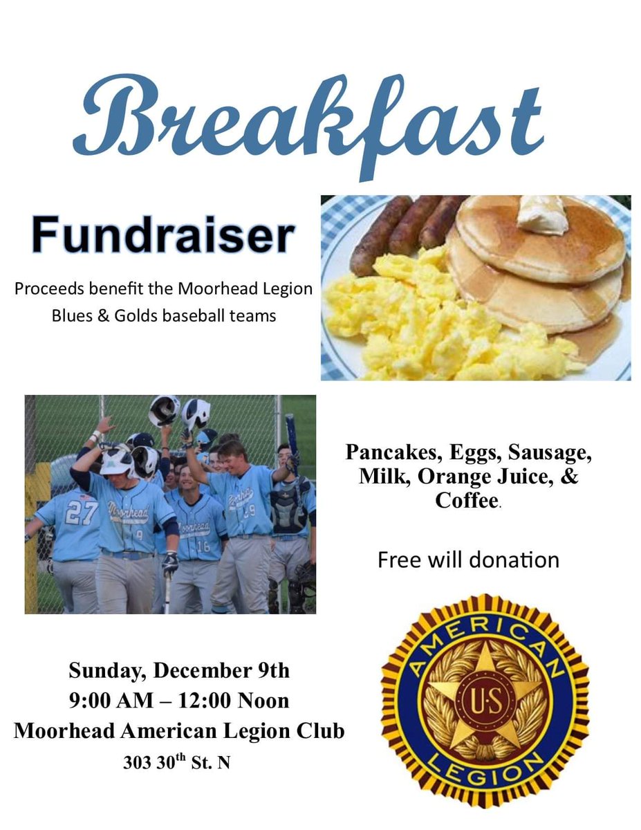 Bristolfan40's tweet photo. Come out and enjoy a delicious breakfast and support @MoorheadBlues baseball this Sunday https://t.co/lGeiXMdME9