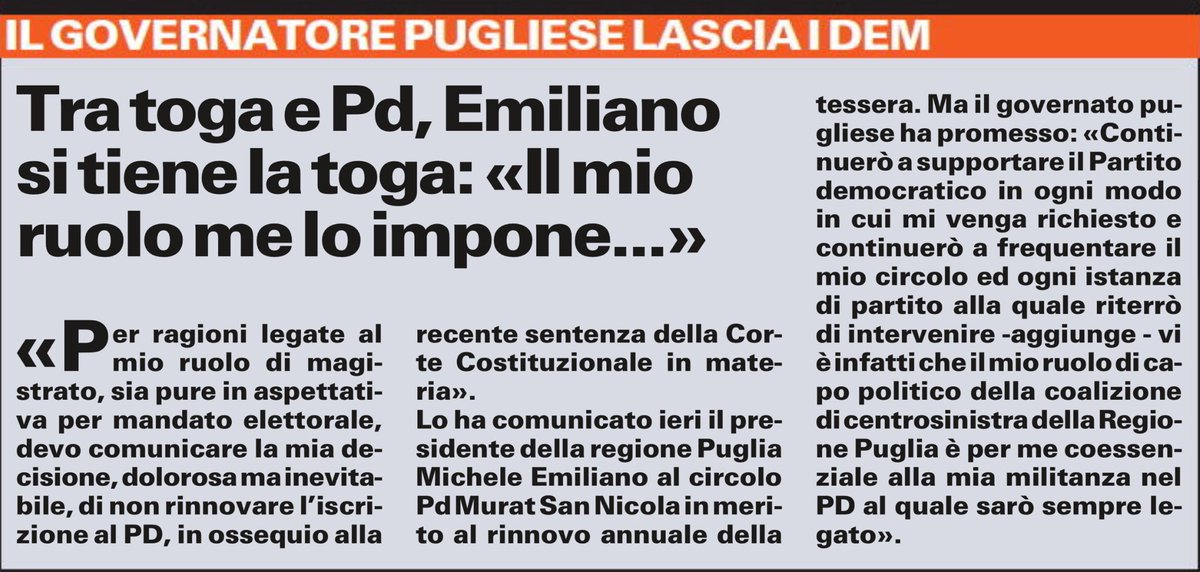 Il #magistrato Emiliano esce dalla porta della #politica e ... rientra dalla finestra? No! Recinta la casa. ⁦<a href="/ildubbionews/">Il Dubbio</a>⁩