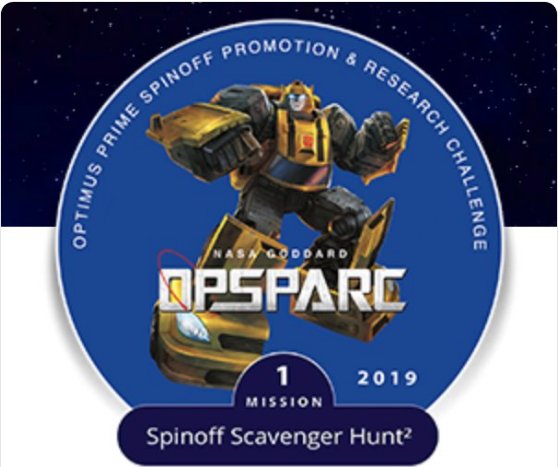 Image promoting the NASA Goddard's OPSPARC Scavenger Hunt - the OPTIMUS PRIME spinoff activity
