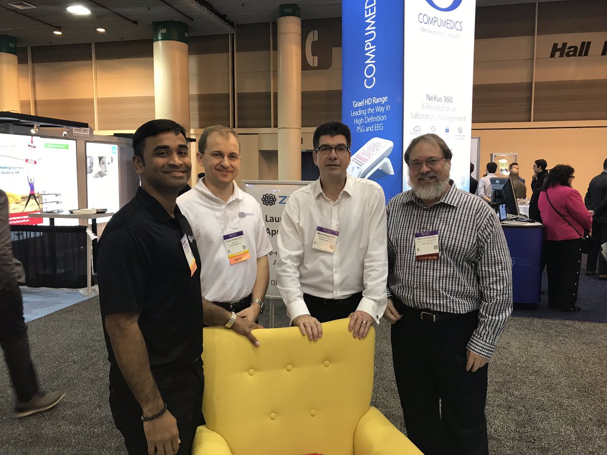 zeto_inc's tweet photo. Team Zeto with Doctor Robert Fisher, our Chief Medical Advisor and Mark Quigg, Principal Investigator. Visit our booth at AES and discover a new world of EEG. #AES2018 #dryelectrodes #wireless #livedemo https://t.co/gCZMk7Dj94