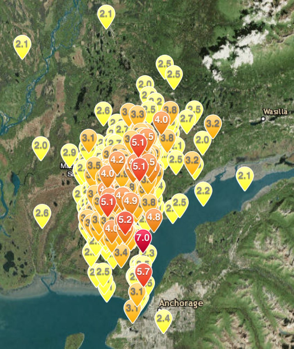 BirdGirlCA's tweet image. This is just daunting! Nearly 1,400 aftershocks have been measured since Friday’s 7.0 earthquake in Alaska. #AnchorageEarthquake #earthquake #quakemap #AlaskaEarthquake