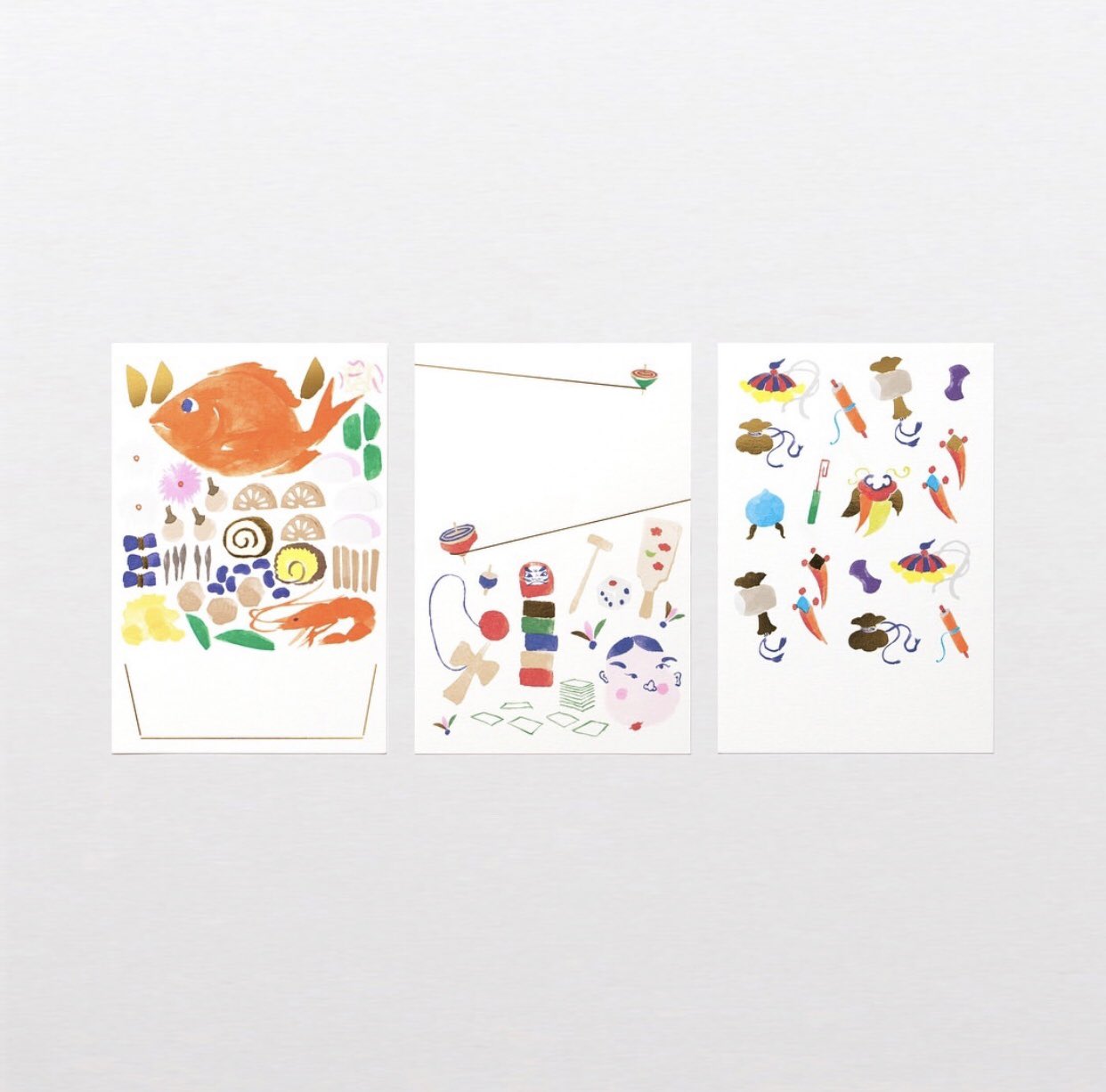 Twitter 上的 関本明子 Akiko Sekimoto D Brosの年賀状をデザインしました めでたい鯛の入ったおせち と お正月の遊び道具 宝づくしの柄の3種あります 手書きでイラストを書きました 楽しかった D Brosのオンラインストア Ginza Six 4階のd Bros店頭 他全国で