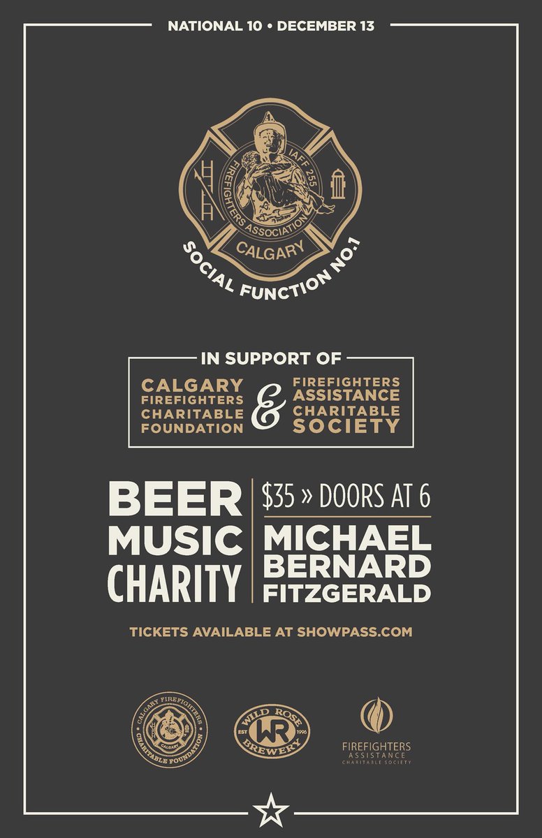 On Dec. 13th, 2018 your Calgary Firefighters will be holding Social Function No.1 at National on 10th in support of Calgary Firefighters Charitable Foundation &amp; the Firefighters Assistance Charitable Society.

Live music with Michael Bernard Fitzgerald!

showpass.com/social-functio…