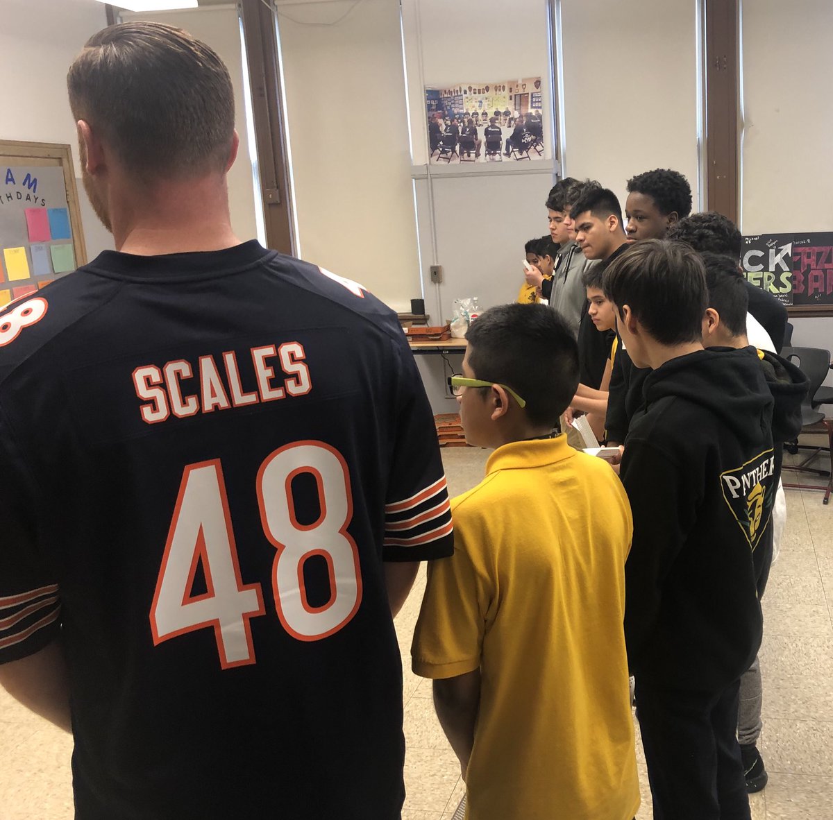 Chicago Bears (@bearsoutreach) on Twitter photo Owning your actions & not blaming others was the message today at Kelvyn Park H.S. w/ BAM students visiting w/ #DaBears LS <a href="/p_scales/">Patrick Scales</a>. Owning your actions & not blaming others was the message today at Kelvyn Park H.S. w/ BAM students visiting w/ #DaBears LS <a href="/p_scales/">Patrick Scales</a>.