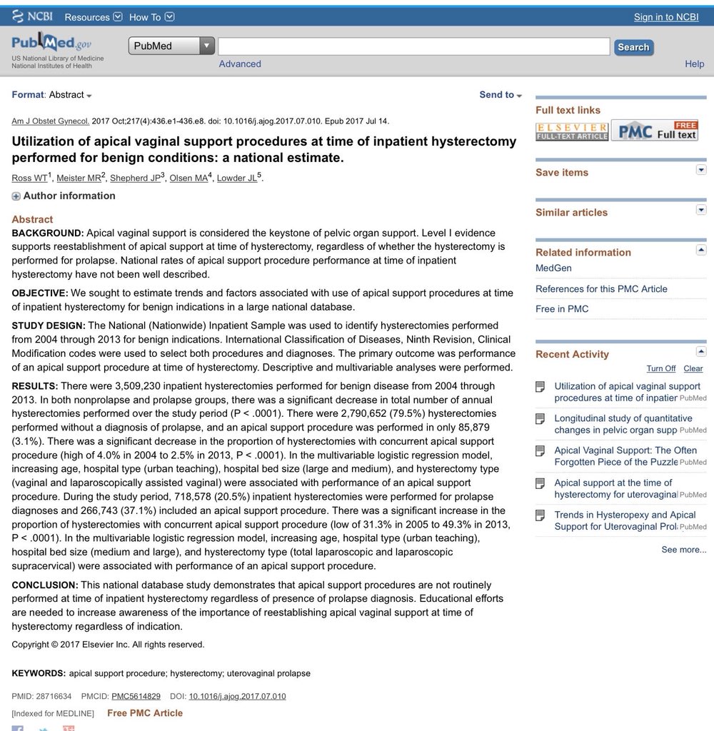 YorkLawLondon's tweet image. Better training &amp;amp; awareness of the need to support the Vaginal Apex during Hysterectomy. Failiure to support can lead to Iatrogenic Prolapse ie Vagina, cystocele, rectocele. More frequent in Generalists &amp;amp; Gynaecologists
Then #Mesh used #SoMe4Error @SoMe_so link.springer.com/article/10.100…