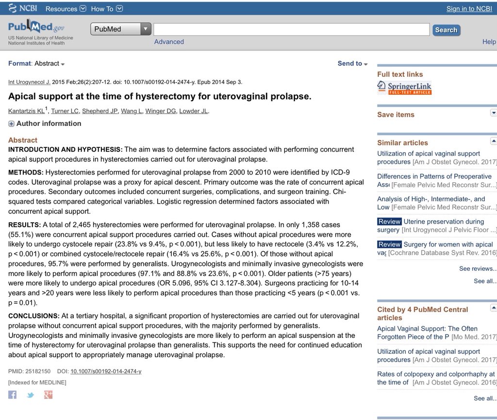 YorkLawLondon's tweet image. Better training &amp;amp; awareness of the need to support the Vaginal Apex during Hysterectomy. Failiure to support can lead to Iatrogenic Prolapse ie Vagina, cystocele, rectocele. More frequent in Generalists &amp;amp; Gynaecologists
Then #Mesh used #SoMe4Error @SoMe_so link.springer.com/article/10.100…