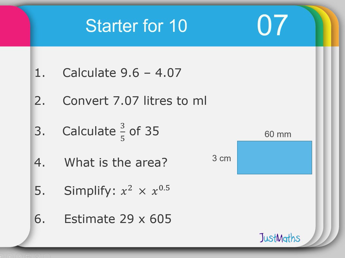 NEW: Starter for 10 (#7)… daily starter questions of similar topics repeated every 5 days for 10 weeks with a focus on those 1 mark questions at the start of the exams!! … #alittleeveryday #mathschat