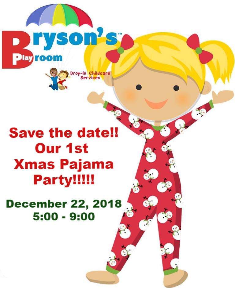 brysonsplayroom's tweet photo. Save the date for our 1st ever Xmas Pajama Party!!  December 22 from 
5:00 pm - 9:00 pm.  We'll enjoy pizza, decorate cookies, have hot chocolate.  Of course there will be games and prizes as well!!!
#brysonsplayroom #dropinchildcare #hollysprngsnc #fuquayvarinanc https://t.co/wH47ecXI54