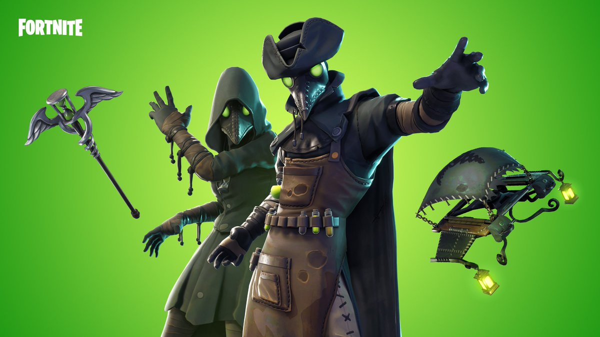 Fortnite's tweet image. Science reigns. ⚗️ 
 
The Dark Vanguard Gear and Grim Medicine Gear are available now!