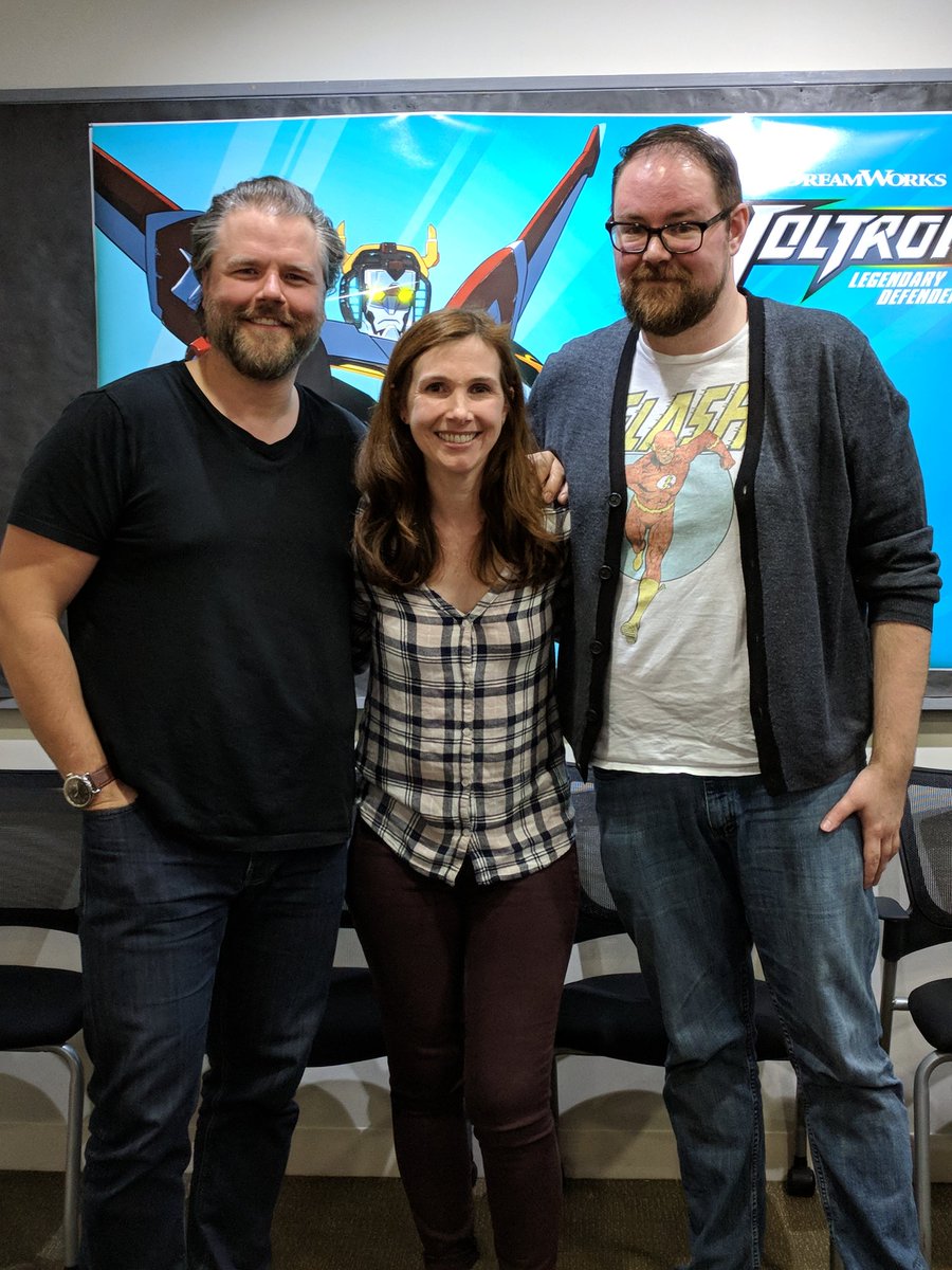 EmilyEiden's tweet photo. Cramming for the #VoltronLegendaryDefender S8 premiere?? Might I suggest our S1 Ep7 #FormPodcast episode? In case you can't hear how handsome these guys are, here's my pic with @TyLabine and @FunctionalNerd! https://t.co/PWuy4G5Nxb https://t.co/oBzToW06e5