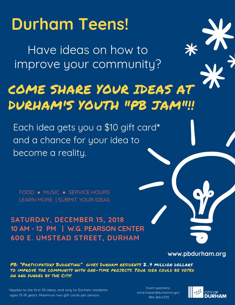 Want to engage our youth?  @durhampublicsch Teachers, Families and Leaders-Please share this great opportunity with your kiddos!! #youthvoicesmatter #budgettime #engagement #Durham #BullCity