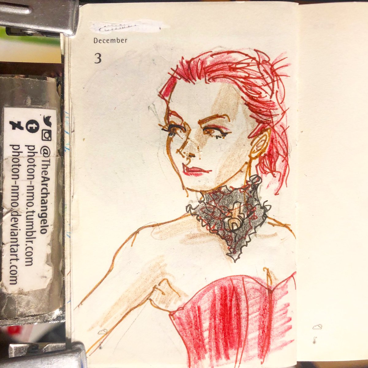 TheArchangelo's tweet photo. 337 #of365
Moleskine #moleskinesketchbook #moleskine_arts #moleskine_world #dailysketch #draweveryday #dailydrawing #tinybookcvlt #ded2018 #pentelpencil #TheArchangelo #archangelocrelencia #illustration #gothgirl #altgirl #altmodel #redhead #corset #choker https://t.co/tRS47aAC8d