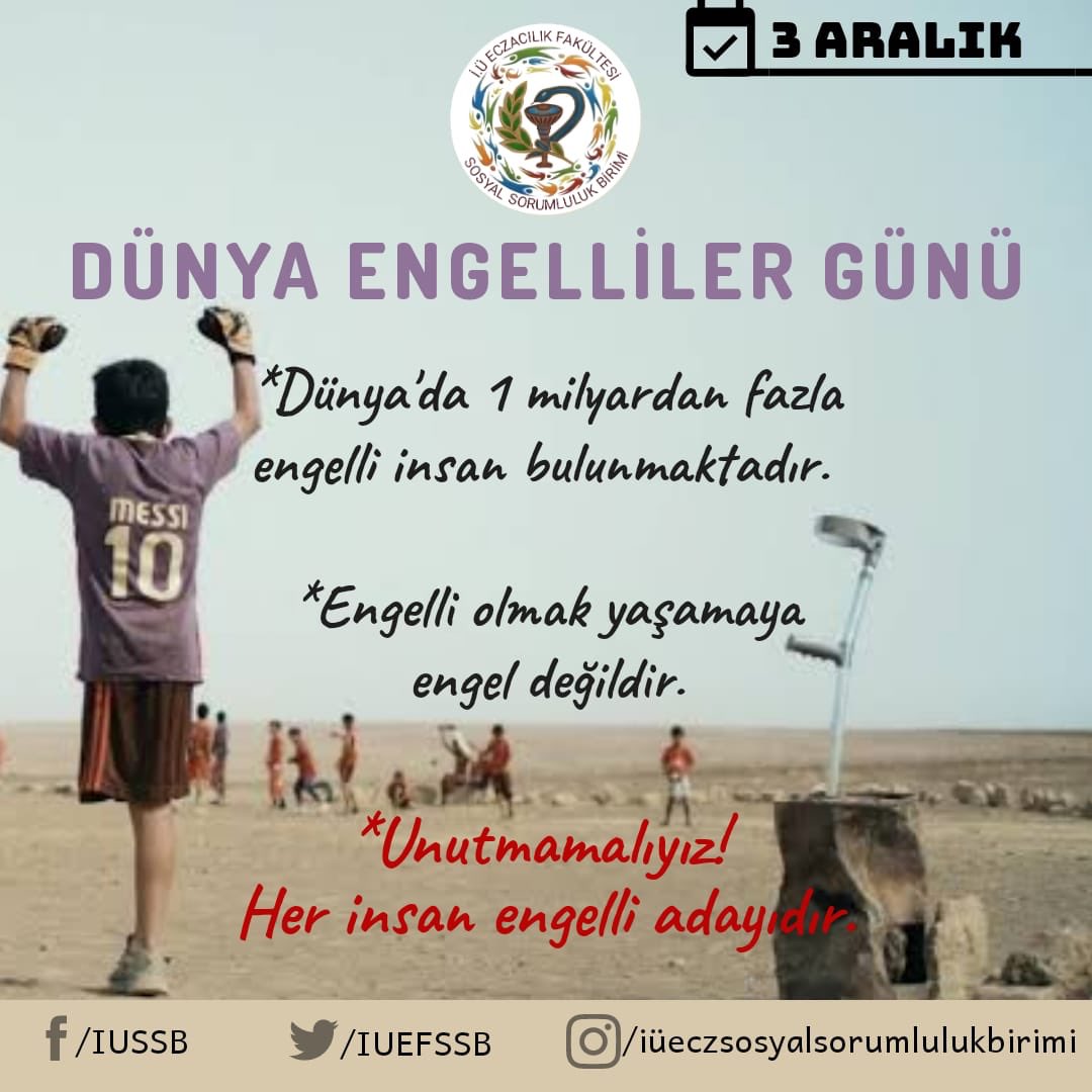 IUEFSSB's tweet photo. 📌İÜEF Sosyal Sorumluluk Birimi olarak daima engelli vatandaşlarımızın yanındayız ve olmaya devam edeceğiz. 
#3Aralık #DünyaEngellilerGünü https://t.co/FiZ3KXLwzU