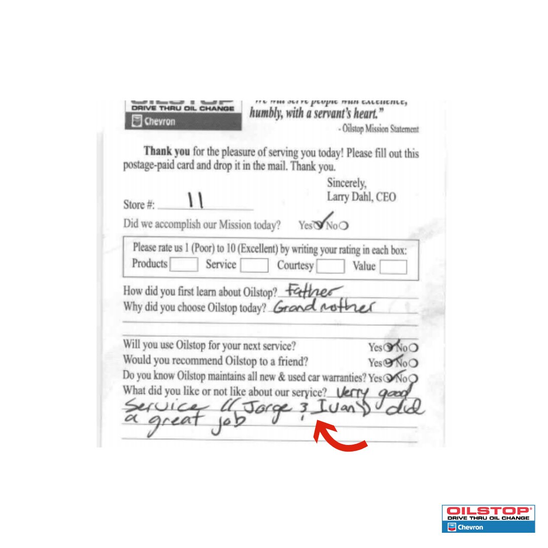 OilstopInc's tweet photo. Thank you for the kind words Dylan R! We'll be sure to let Jorge and Ivan know.
#teamoilstop #oilstopsantaclarita
*
*
*
*
#oilstop #oilchange #customerservice #teamwork #carcare #commentcard https://t.co/DGtNA6hgTp