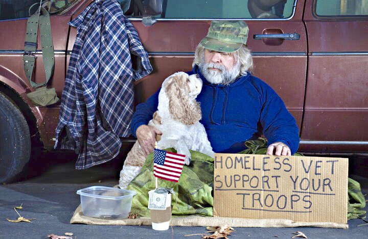 bud_cann's tweet photo. There but for the grace of God go I, so when this veteran, and the other 49, 932 homeless vets living on the streets of America are warm, well fed, properly housed, and afforded good healthcare, maybe I’ll give a damn about the immigrant problem. 
#VeteransBeforeIllegalAliens https://t.co/mzjsQ5ShNl