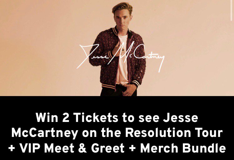 JesseMcCartney's tweet photo. Hey guys, I want to give YOU and a friend two free tickets to see me on the #ResolutionTour in your city, plus VIP Meet &amp; Greets to hang with me backstage! All you gotta do is just hit this link to enter. GO GO GO!! → https://t.co/OykOg04lL2 https://t.co/vogLWS4NNh