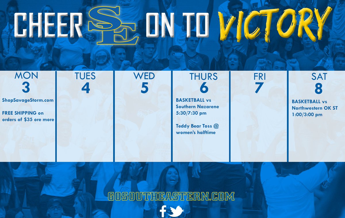 GoSoutheastern's tweet photo. Two home basketball double-headers highlights this week in Southeastern Athletics. #TakeCover

12/6 - Bring a new stuffed animal for FREE admission for the Teddy Bear Toss ➡️ https://t.co/A4ArDCru8k 

12/8 - Bring two canned food items or 1 clothing item for FREE admission https://t.co/iqYZMzZY1c