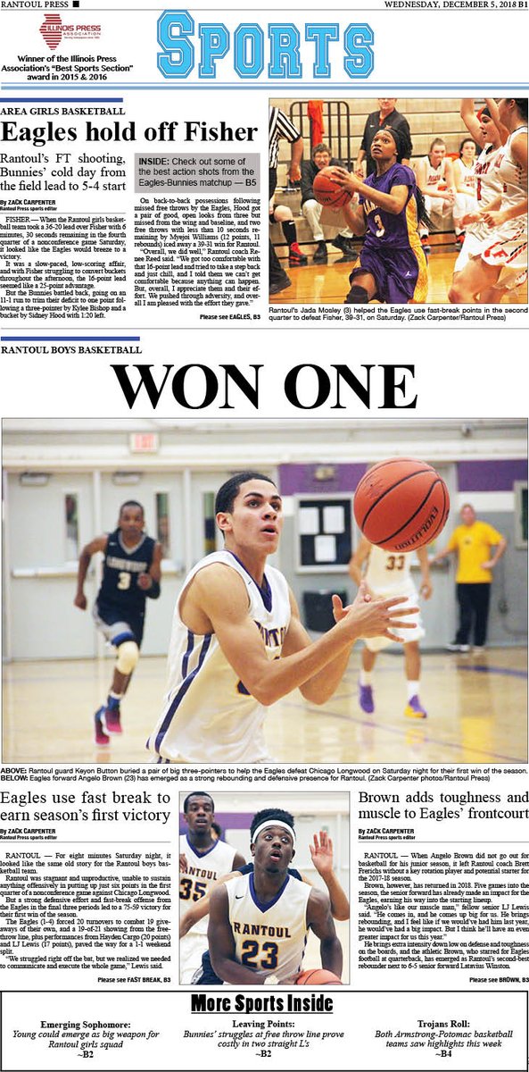 This week's <a href="/TheRantoulPress/">The Rantoul Press</a> ft. <a href="/rthsgbb/">RTHS Girls BBall</a> holding on for win over <a href="/FisherBunnies/">Fisher Schools</a> + <a href="/RthsHoops/">RTHS HOOPS</a> using transition game to earn first win of season + Angelo Brown, Tanaya Young emerging as weapons for Eagles' basketball teams