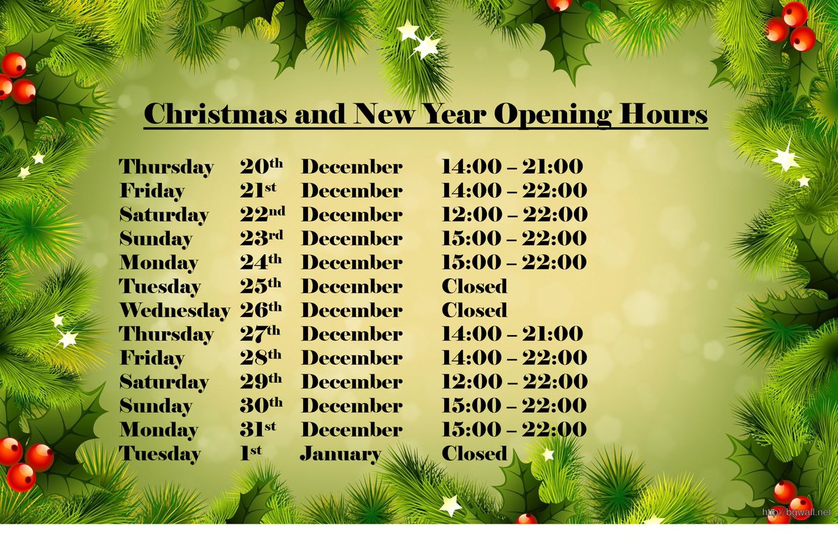 The_Pothole's tweet photo. Now it's December we're happy to mention the C word, so here's our Christmas opening hours.
We'll then be having a bit of a rest and closing for a week or so, re-opening at 2pm on Thursday 10th January.
See you soon!! https://t.co/Boi9CNDtV4