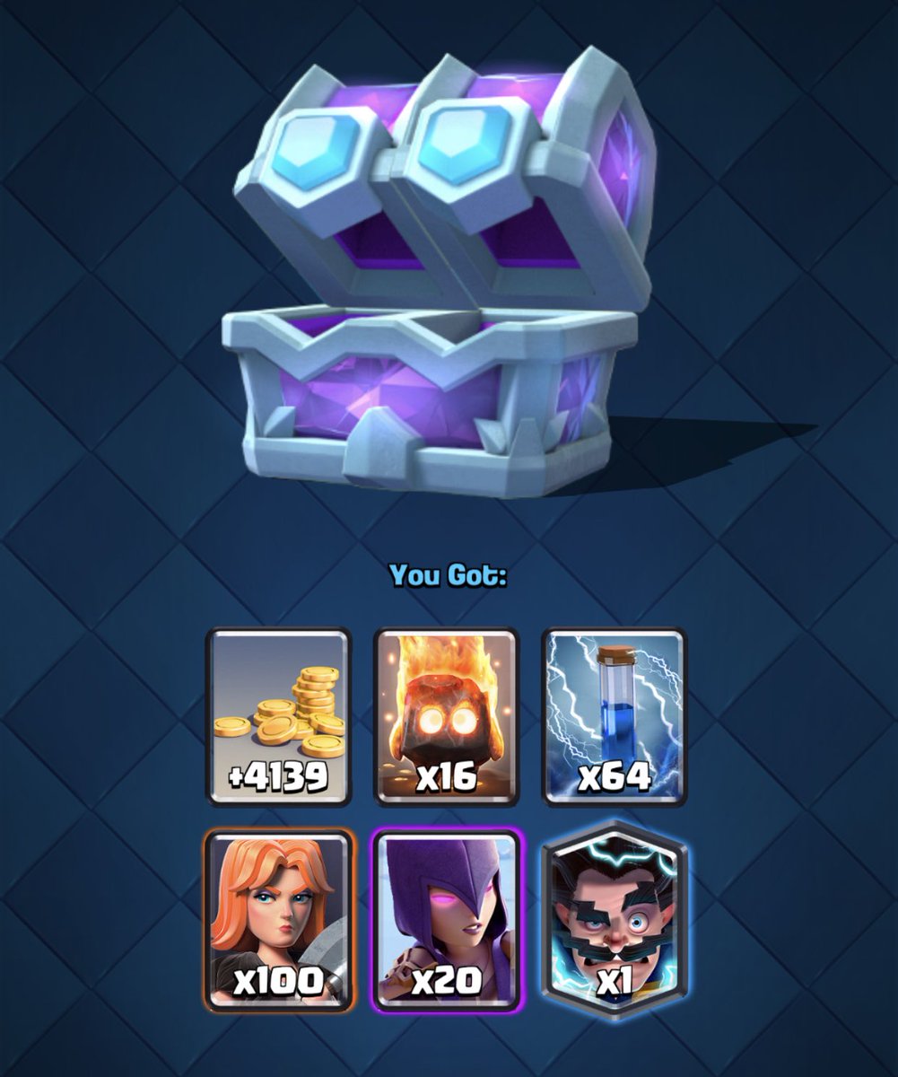 CarlosBitMe's tweet photo. Season Results are in! New record for me: 4,680 🏆! Also got #Zap, #Witch, &amp; #EWiz ✌🏼 I’m pretty happy 😃 #ClashRoyale https://t.co/ygUB6eWwhY